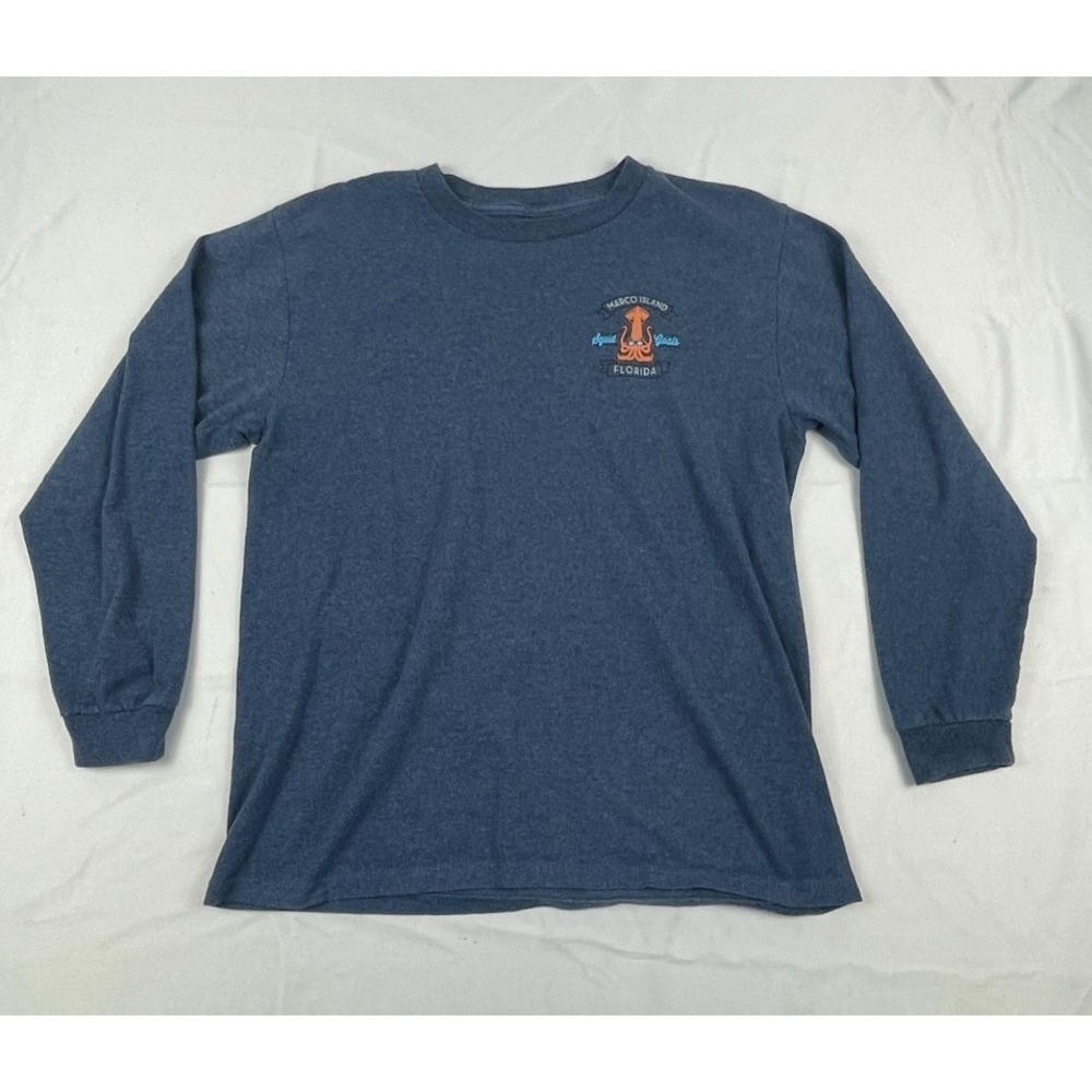 MARCO ISLAND FLORIDA SQUID GOALS LONG SLEEVE GRAPHIC T SHIRT BLUE ADULT MEDIUM